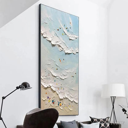 BUYARTVIEW Summer Beach – Textured Beach Scene Painting with Surfers and Swimmers - image 5