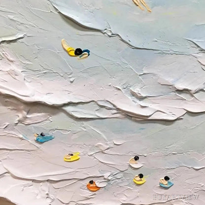 BUYARTVIEW Summer Beach – Textured Beach Scene Painting with Surfers and Swimmers - image 6