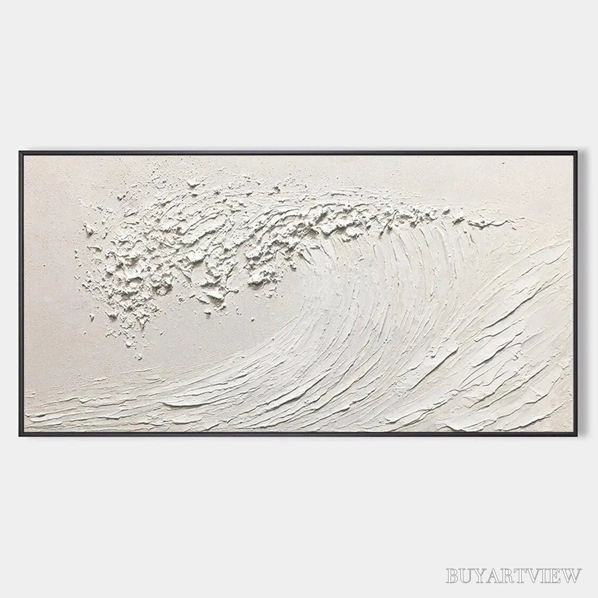 BUYARTVIEW White Wave – Textured Minimalist Ocean Wave Painting in White - image 1