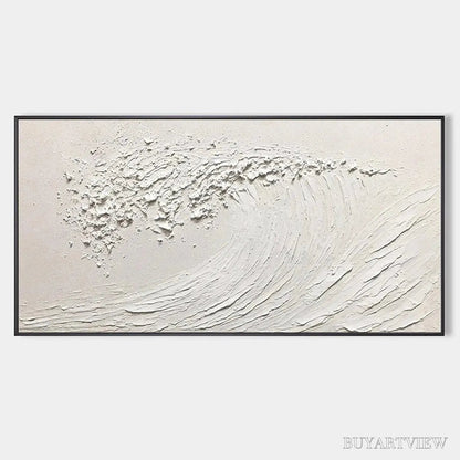 BUYARTVIEW White Wave – Textured Minimalist Ocean Wave Painting in White - image 1