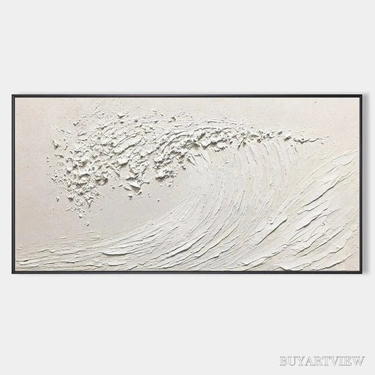 BUYARTVIEW White Wave – Textured Minimalist Ocean Wave Painting in White - image 1