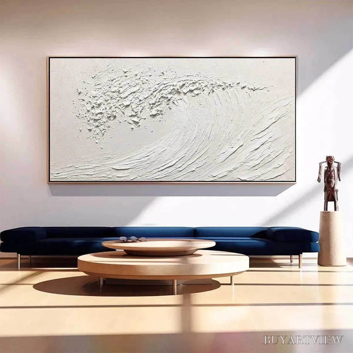 BUYARTVIEW White Wave – Textured Minimalist Ocean Wave Painting in White - image 2