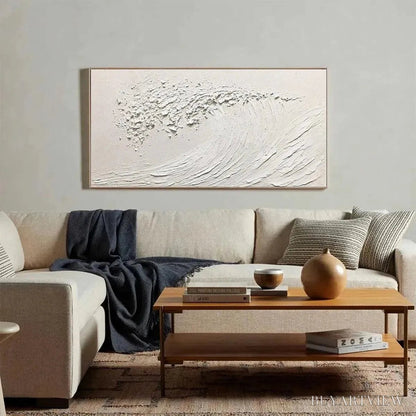 BUYARTVIEW White Wave – Textured Minimalist Ocean Wave Painting in White - image 6