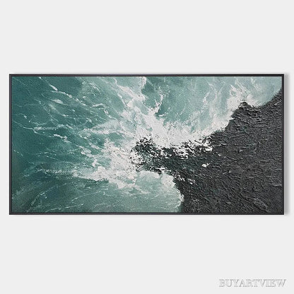 BUYARTVIEW Turquoise Crash – Textured Abstract Seascape Painting in Teal and Black - image 1
