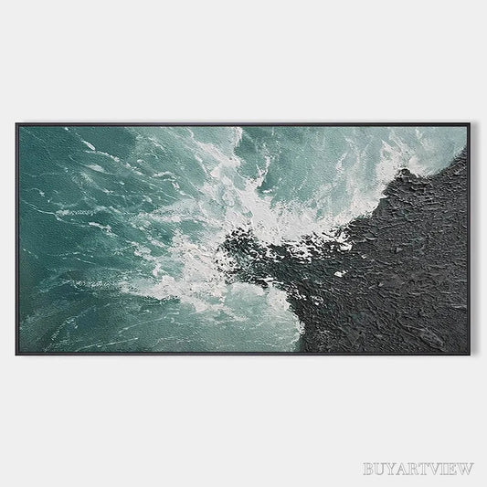 BUYARTVIEW Turquoise Crash – Textured Abstract Seascape Painting in Teal and Black - image 1
