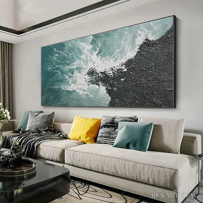BUYARTVIEW Turquoise Crash – Textured Abstract Seascape Painting in Teal and Black - image 4