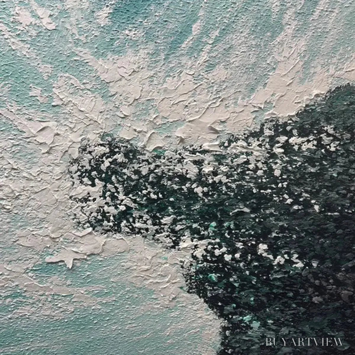 BUYARTVIEW Turquoise Crash – Textured Abstract Seascape Painting in Teal and Black - image 5