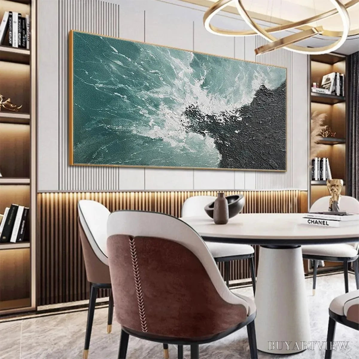 BUYARTVIEW Turquoise Crash – Textured Abstract Seascape Painting in Teal and Black - image 6