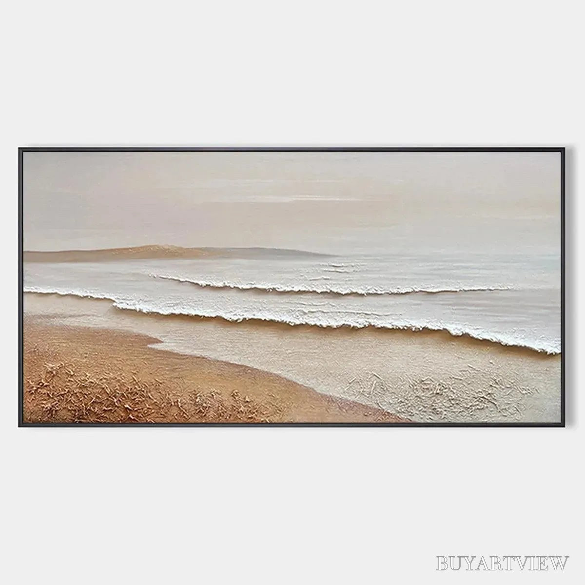 BUYARTVIEW Whispering Tides – Textured Coastal Landscape Painting in Beige and White - image 1