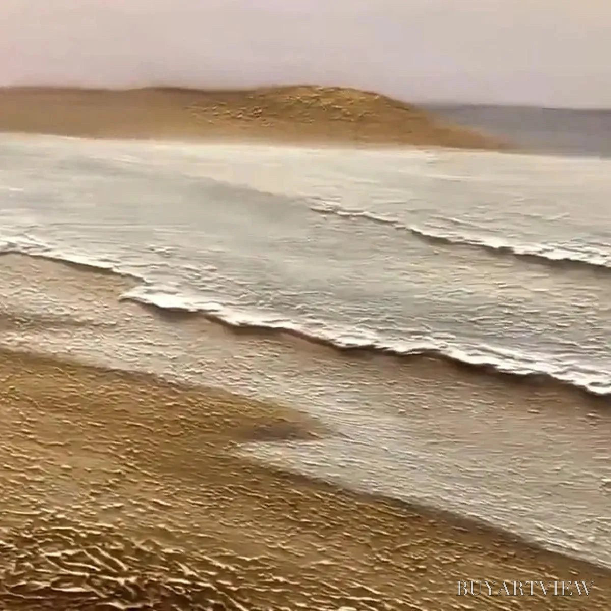 BUYARTVIEW Whispering Tides – Textured Coastal Landscape Painting in Beige and White - image 3