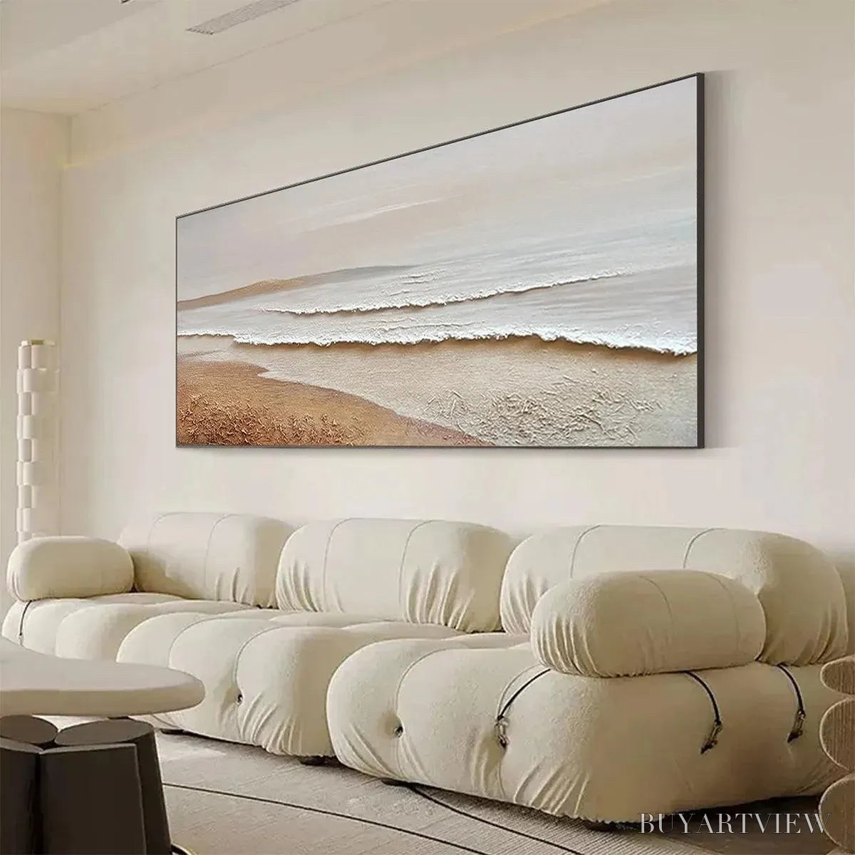 BUYARTVIEW Whispering Tides – Textured Coastal Landscape Painting in Beige and White - image 4