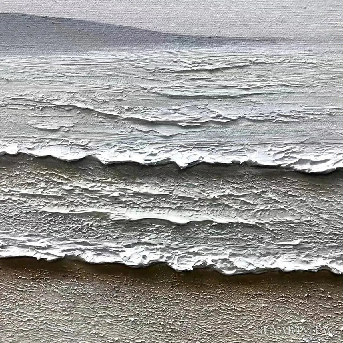 BUYARTVIEW Whispering Tides – Textured Coastal Landscape Painting in Beige and White - image 5