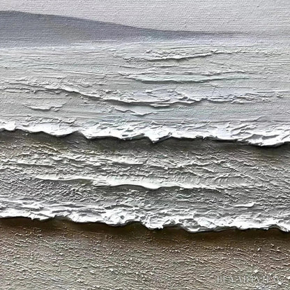BUYARTVIEW Whispering Tides – Textured Coastal Landscape Painting in Beige and White - image 5