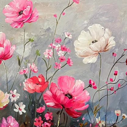 BUYARTVIEW Summer Bloom – Textured Pink and White Floral Painting on Grey Background - image 3