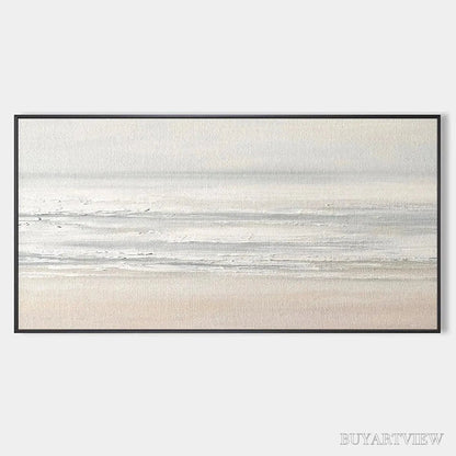 BUYARTVIEW Tranquil Coast – Minimalist Coastal Landscape Painting in Neutral Tones - image 1