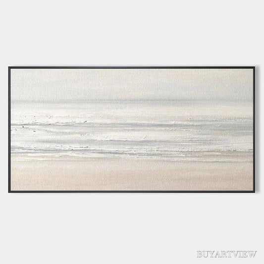 BUYARTVIEW Tranquil Coast – Minimalist Coastal Landscape Painting in Neutral Tones - image 1