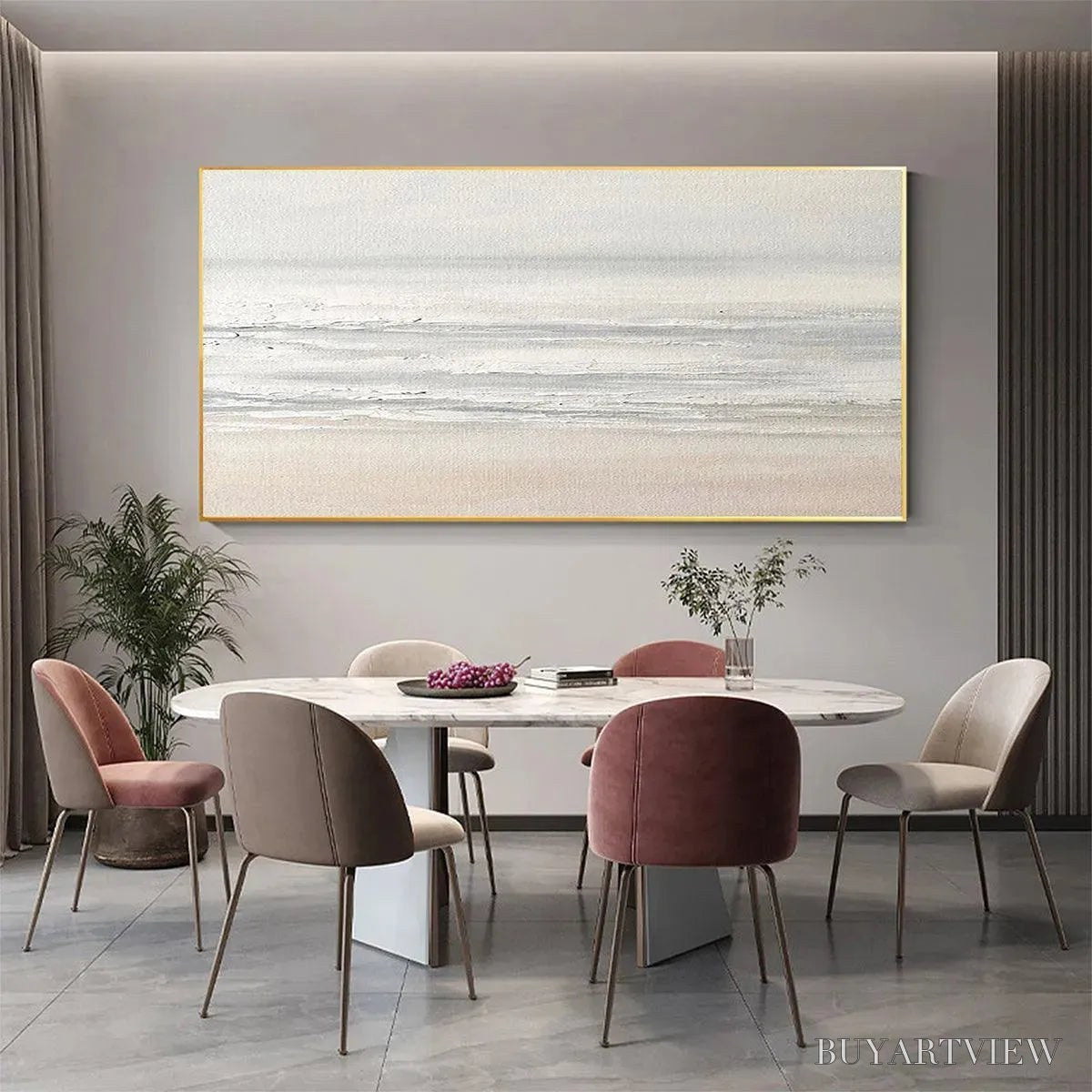 BUYARTVIEW Tranquil Coast – Minimalist Coastal Landscape Painting in Neutral Tones - image 2