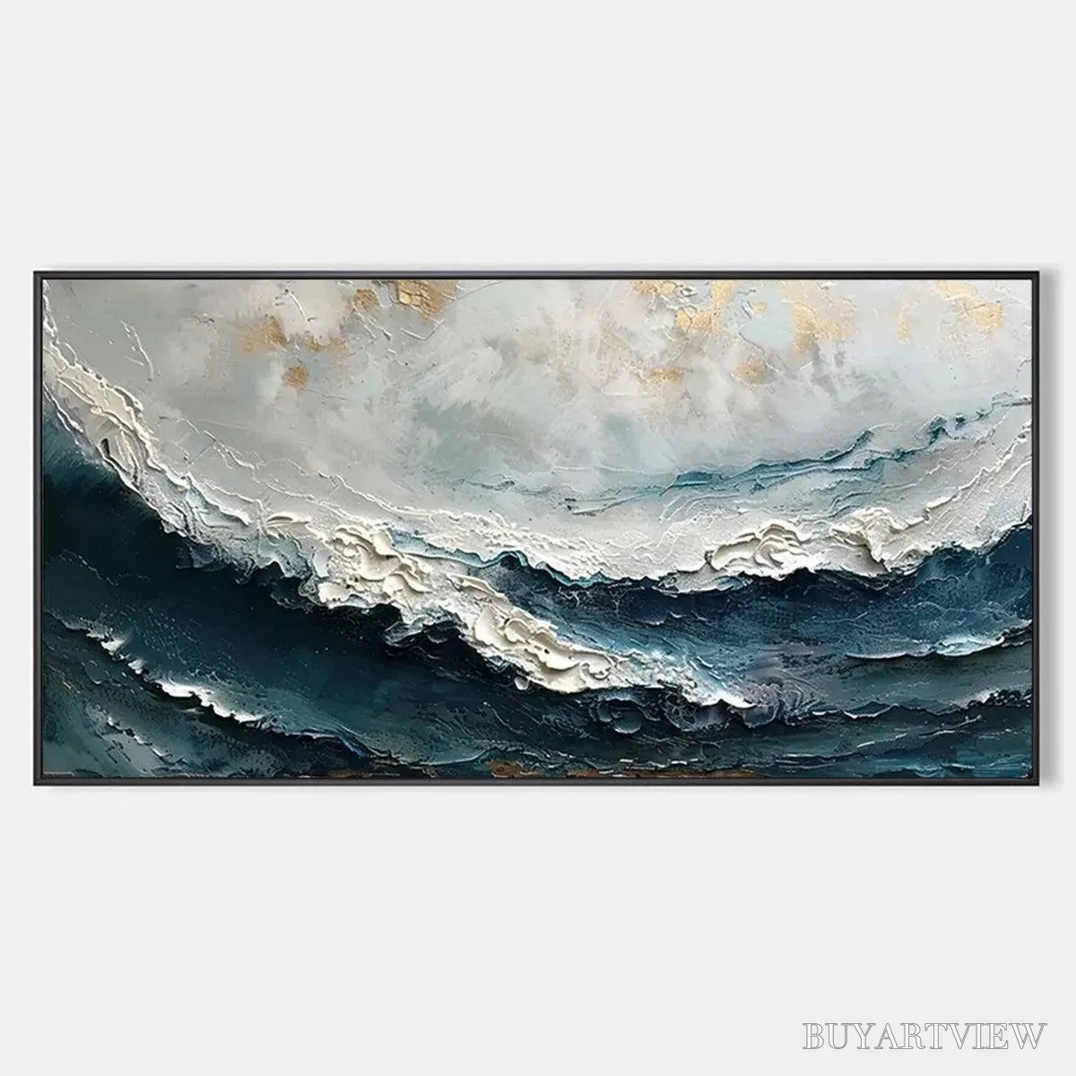 BUYARTVIEW Ocean Dream – Textured Abstract Ocean Painting in Blue, White, and Gold - image 1