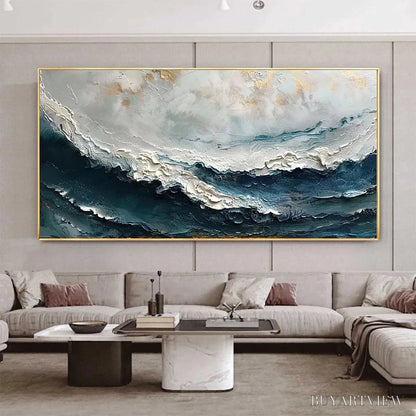 BUYARTVIEW Ocean Dream – Textured Abstract Ocean Painting in Blue, White, and Gold - image 2