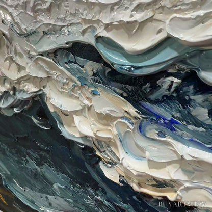 BUYARTVIEW Ocean Dream – Textured Abstract Ocean Painting in Blue, White, and Gold - image 3