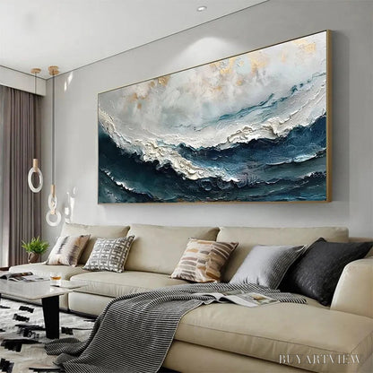 BUYARTVIEW Ocean Dream – Textured Abstract Ocean Painting in Blue, White, and Gold - image 4
