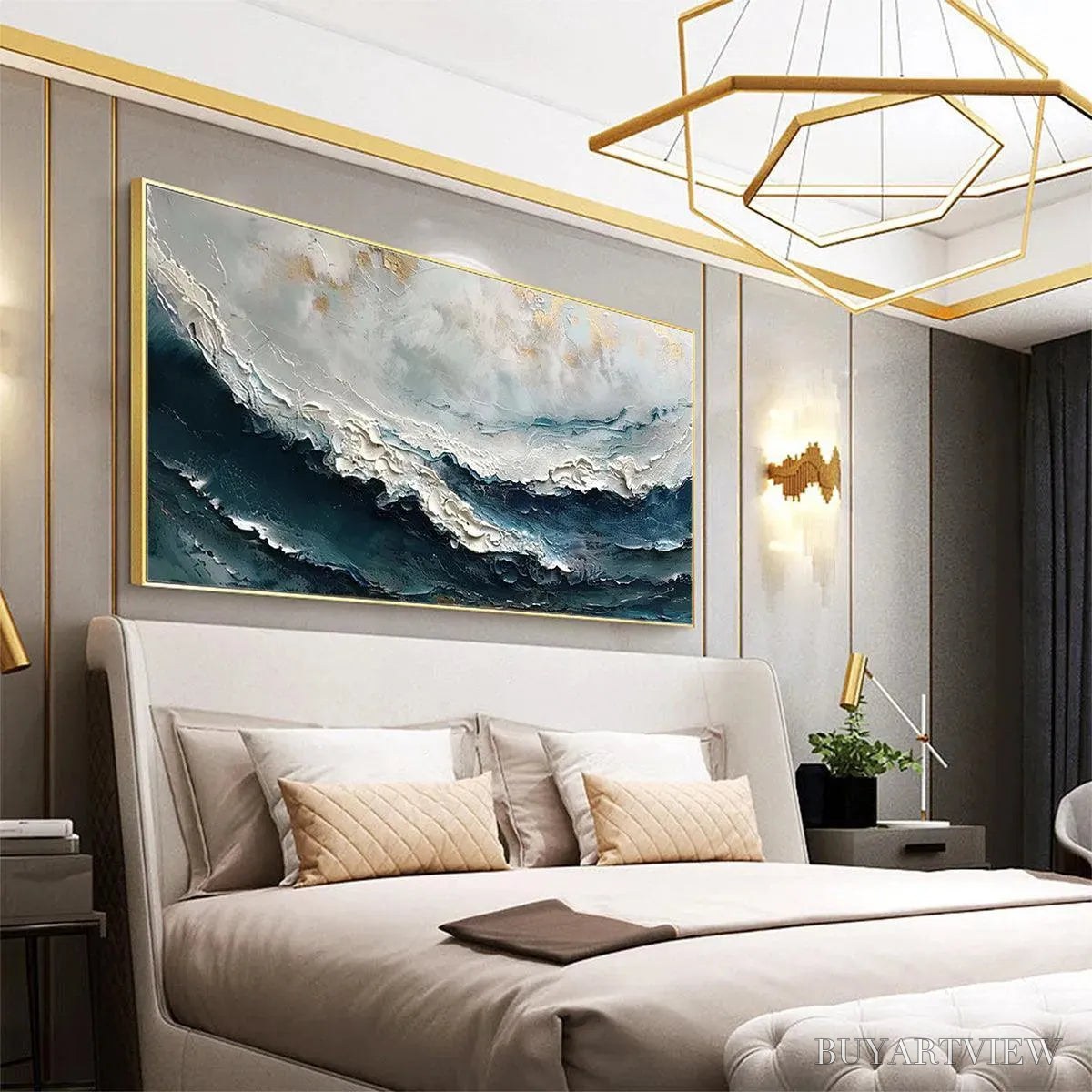 BUYARTVIEW Ocean Dream – Textured Abstract Ocean Painting in Blue, White, and Gold - image 6