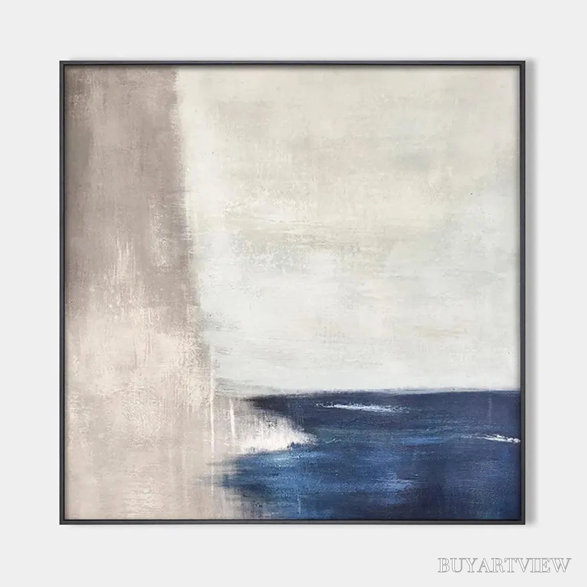 BUYARTVIEW Serene Shore – Minimalist Abstract Coastal Painting in Blue and Beige - image 1