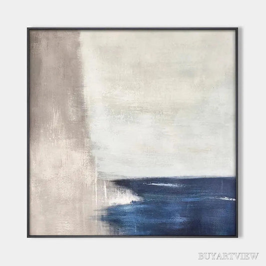 BUYARTVIEW Serene Shore – Minimalist Abstract Coastal Painting in Blue and Beige - image 1