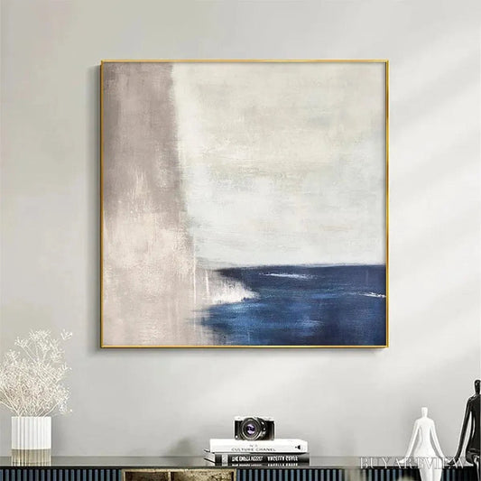 BUYARTVIEW Serene Shore – Minimalist Abstract Coastal Painting in Blue and Beige - image 2