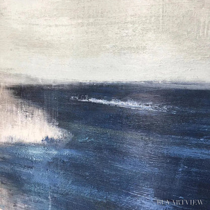 BUYARTVIEW Serene Shore – Minimalist Abstract Coastal Painting in Blue and Beige - image 3