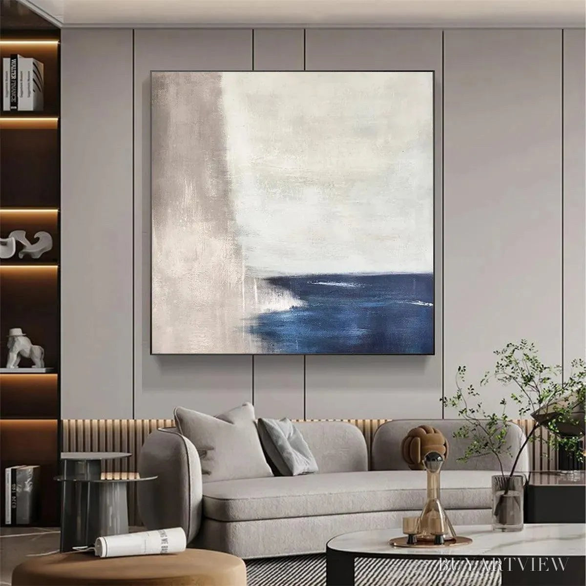BUYARTVIEW Serene Shore – Minimalist Abstract Coastal Painting in Blue and Beige - image 4