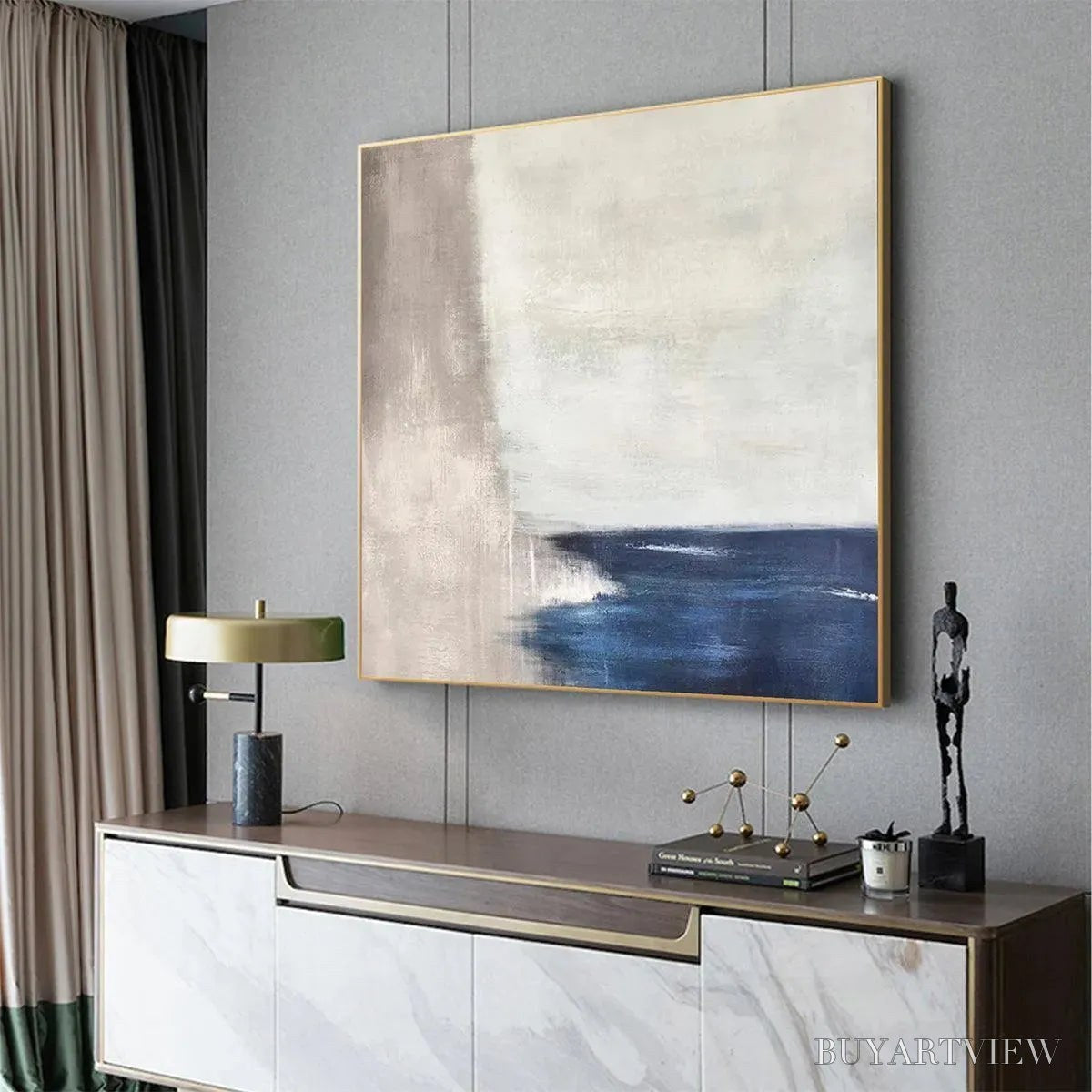 BUYARTVIEW Serene Shore – Minimalist Abstract Coastal Painting in Blue and Beige - image 5