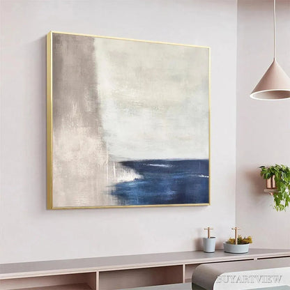 BUYARTVIEW Serene Shore – Minimalist Abstract Coastal Painting in Blue and Beige - image 6