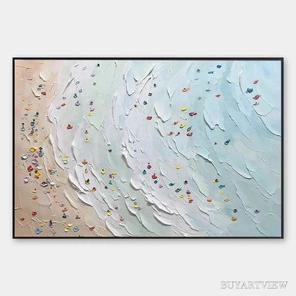 BUYARTVIEW Beach Day – Textured Minimalist Beach Scene Painting - image 1