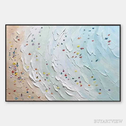 BUYARTVIEW Beach Day – Textured Minimalist Beach Scene Painting - image 1