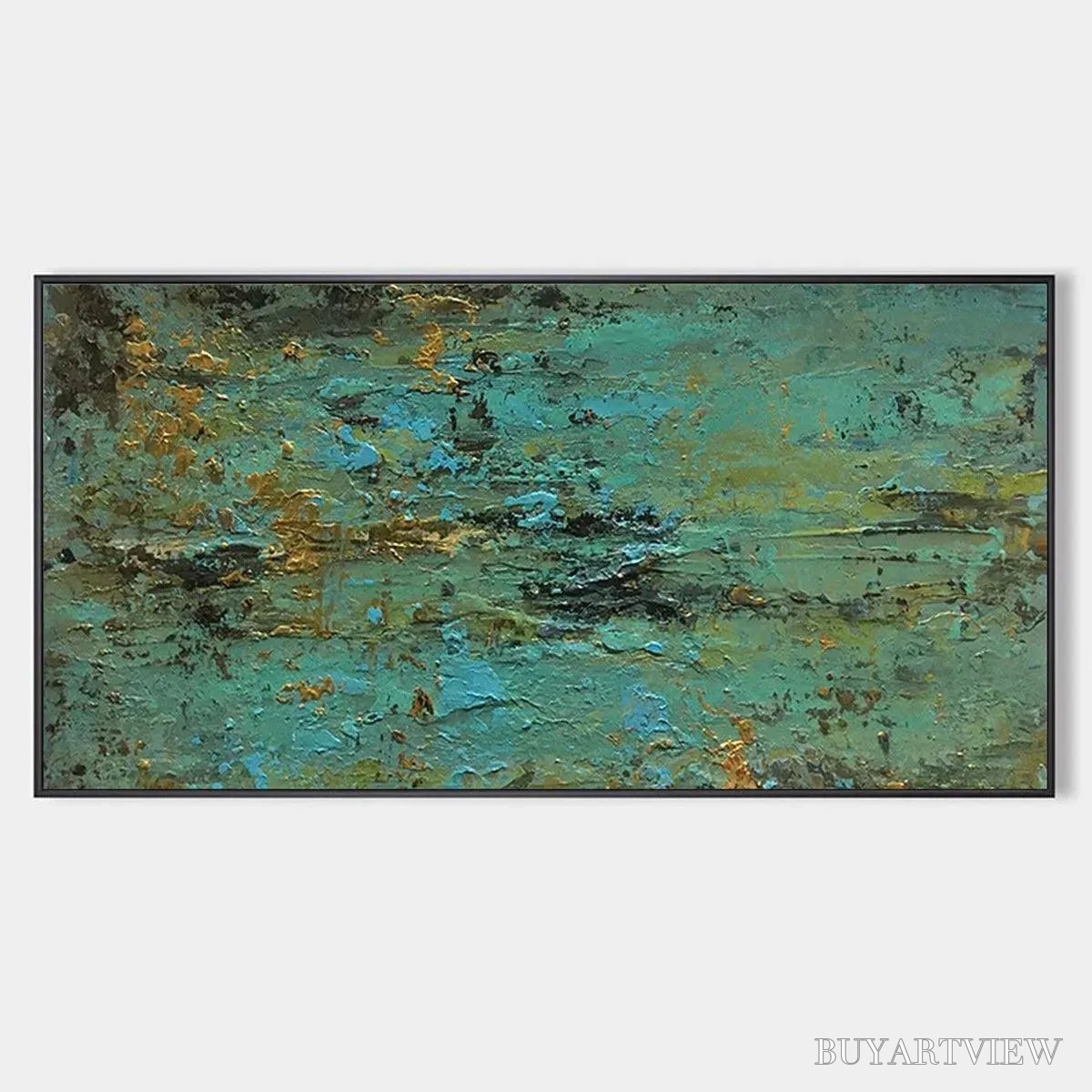 BUYARTVIEW Golden Tide – Textured Abstract Painting in Teal and Gold - image 1