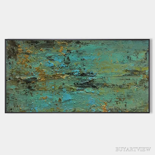 BUYARTVIEW Golden Tide – Textured Abstract Painting in Teal and Gold - image 1