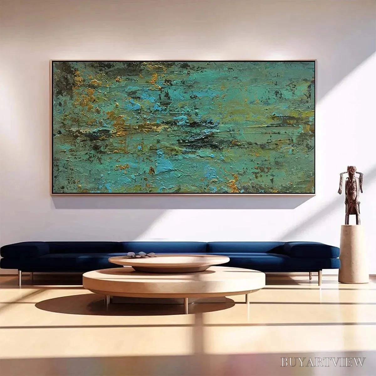 BUYARTVIEW Golden Tide – Textured Abstract Painting in Teal and Gold - image 2