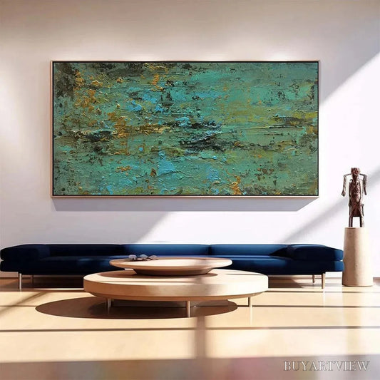 BUYARTVIEW Golden Tide – Textured Abstract Painting in Teal and Gold - image 2