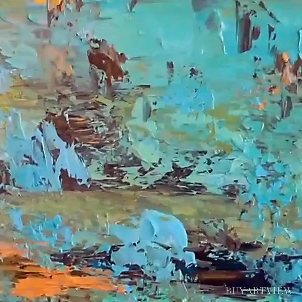 BUYARTVIEW Golden Tide – Textured Abstract Painting in Teal and Gold - image 3