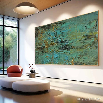 BUYARTVIEW Golden Tide – Textured Abstract Painting in Teal and Gold - image 4