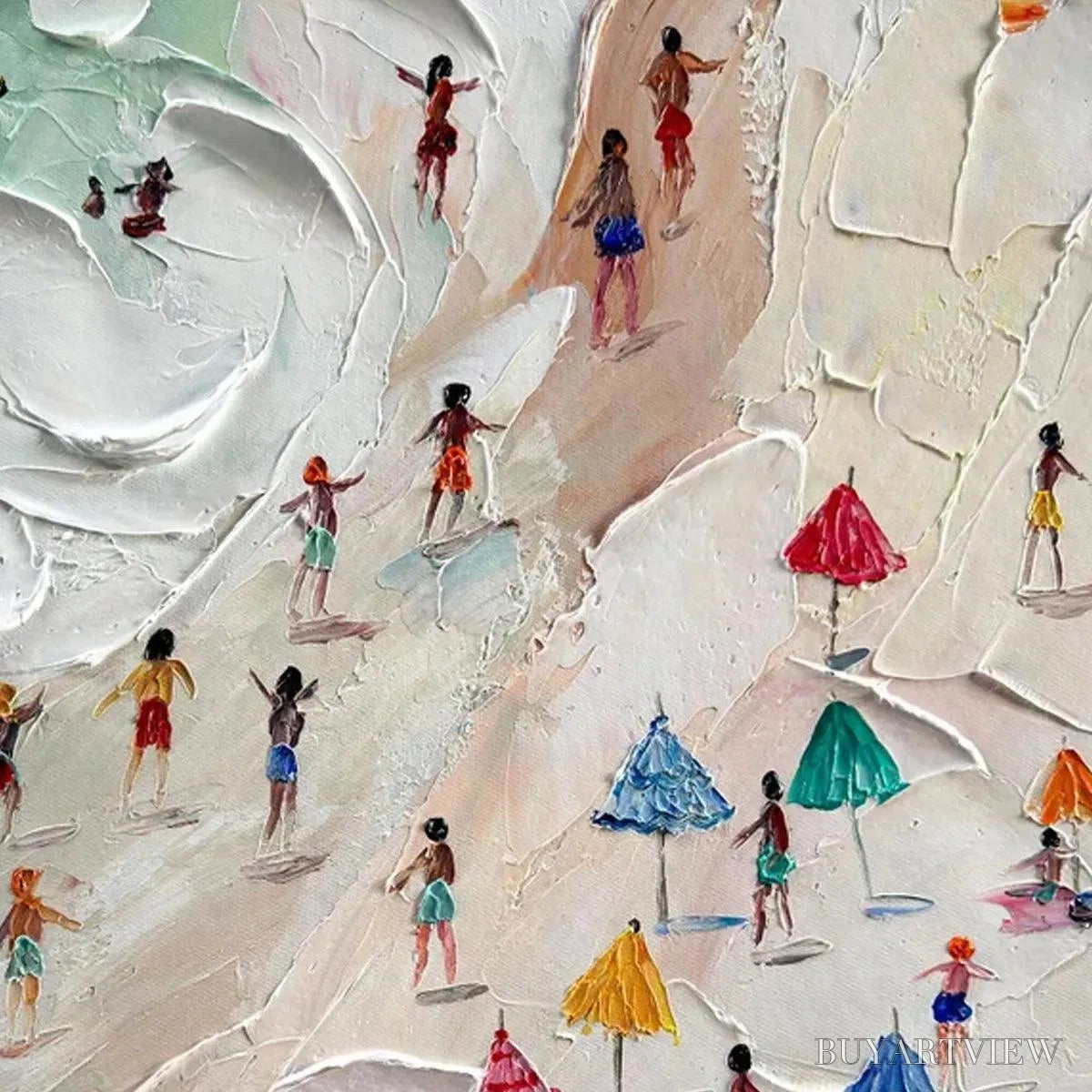 BUYARTVIEW Beach Day – Textured Beach Scene Painting with Colorful Umbrellas - image 3