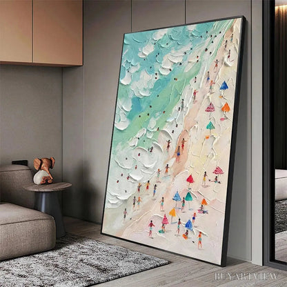 BUYARTVIEW Beach Day – Textured Beach Scene Painting with Colorful Umbrellas - image 4