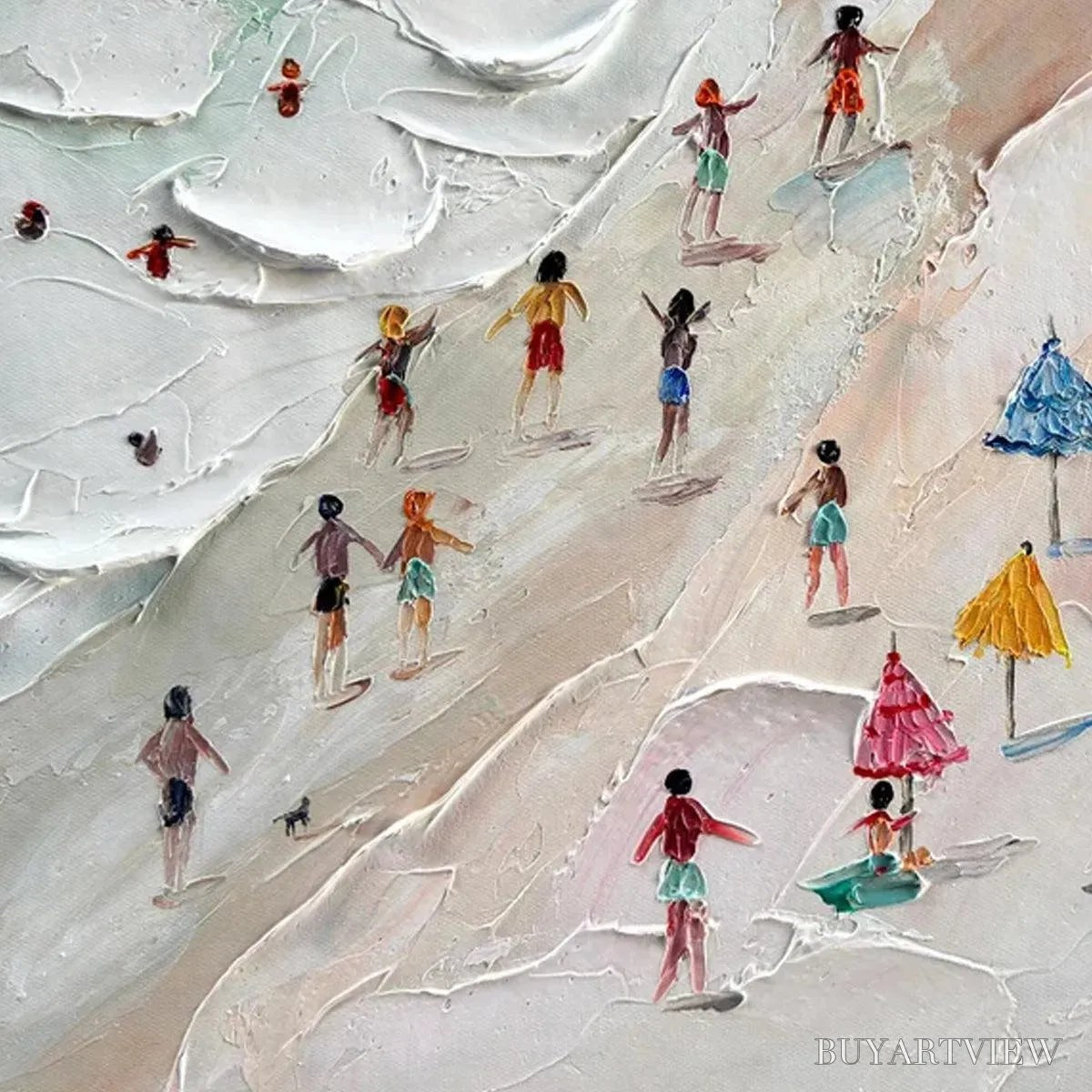BUYARTVIEW Beach Day – Textured Beach Scene Painting with Colorful Umbrellas - image 5