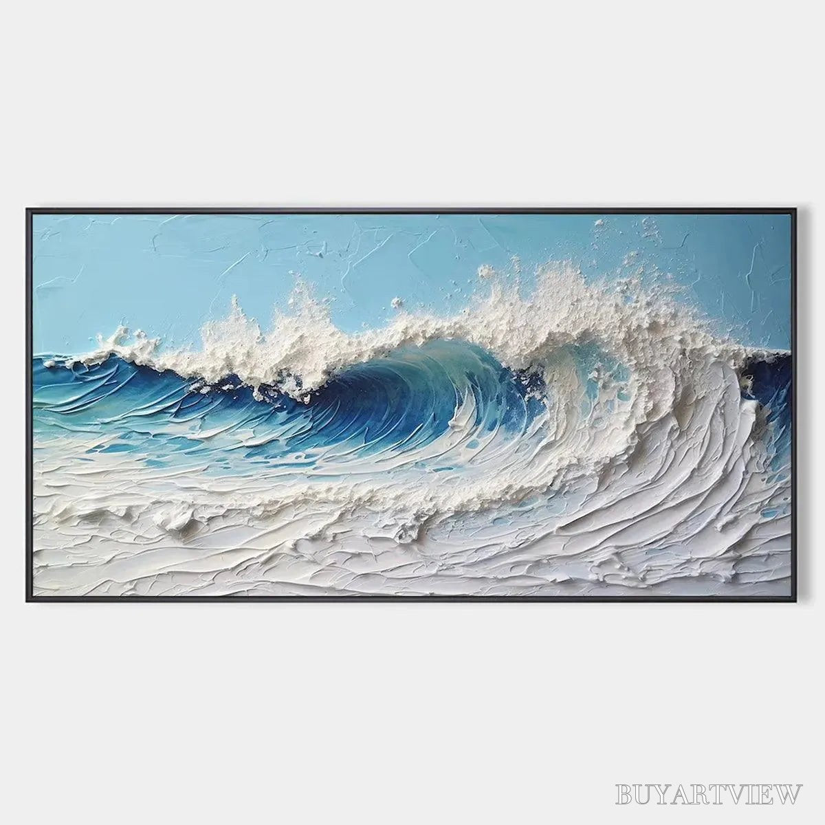 BUYARTVIEW Cresting Wave – Textured Abstract Ocean Wave Painting in Blue and White - image 1
