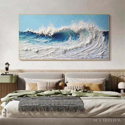 BUYARTVIEW Cresting Wave – Textured Abstract Ocean Wave Painting in Blue and White - image 2