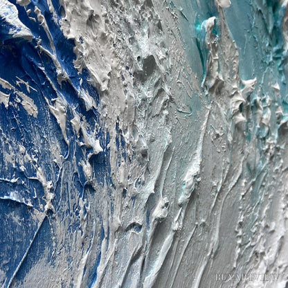 BUYARTVIEW Cresting Wave – Textured Abstract Ocean Wave Painting in Blue and White - image 3