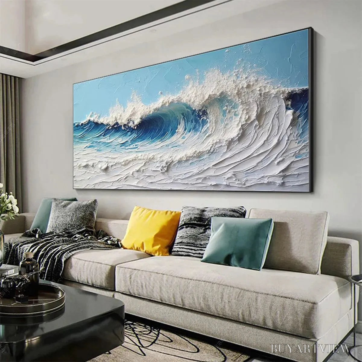 BUYARTVIEW Cresting Wave – Textured Abstract Ocean Wave Painting in Blue and White - image 4
