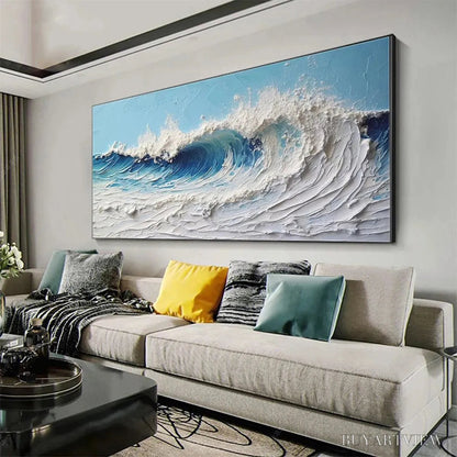 BUYARTVIEW Cresting Wave – Textured Abstract Ocean Wave Painting in Blue and White - image 4