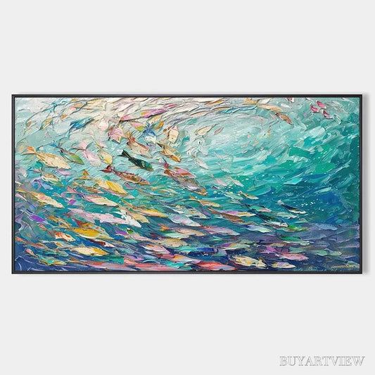BUYARTVIEW Ocean Currents – Textured Abstract Seascape Painting in Blues and Greens - image 1